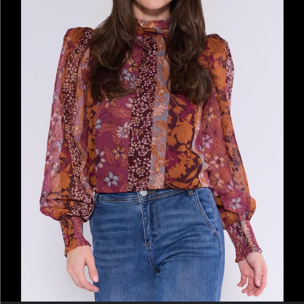 Chic Floral Women's Blouse in Rich Hues
